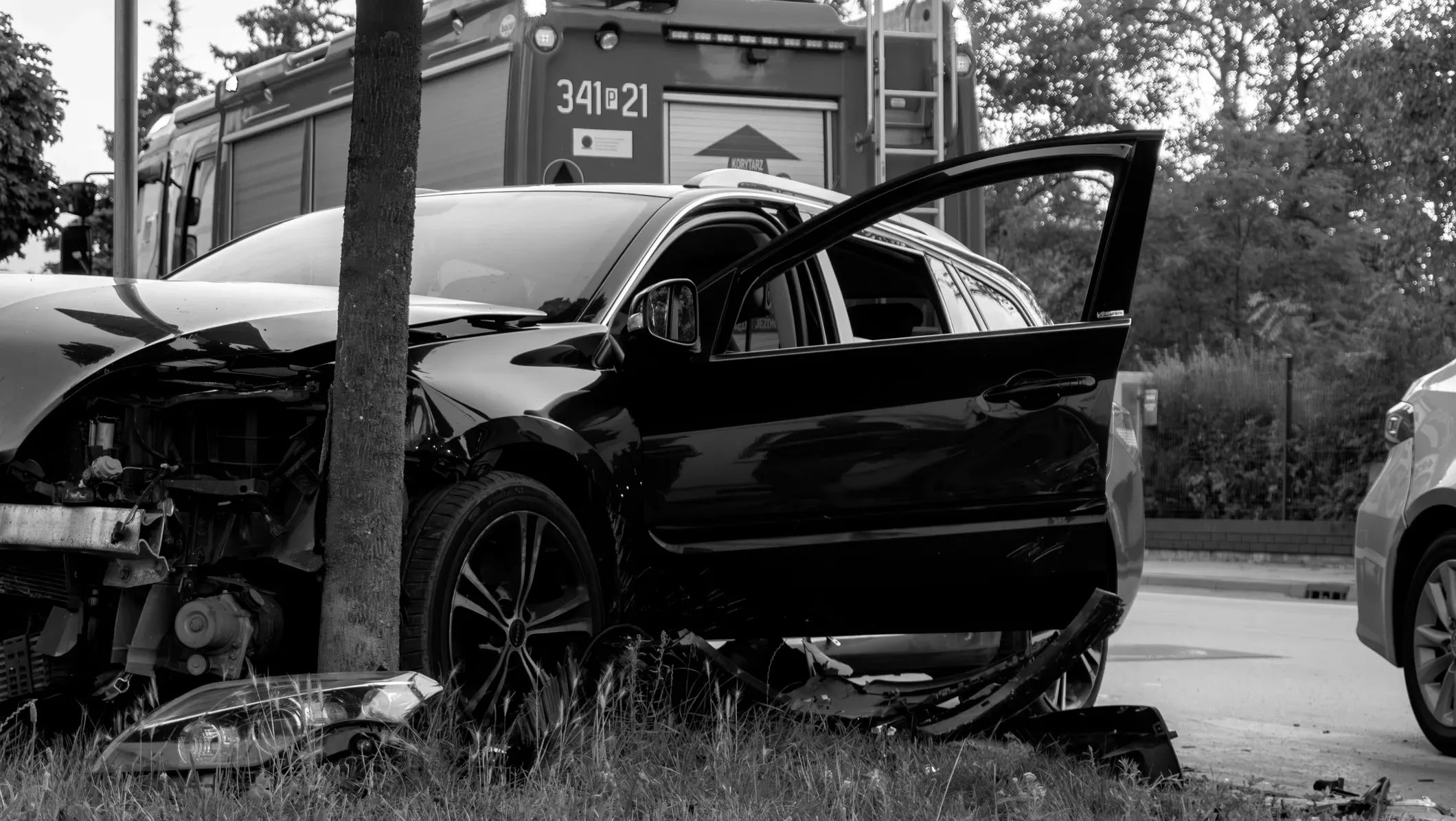 car crashed into a tree